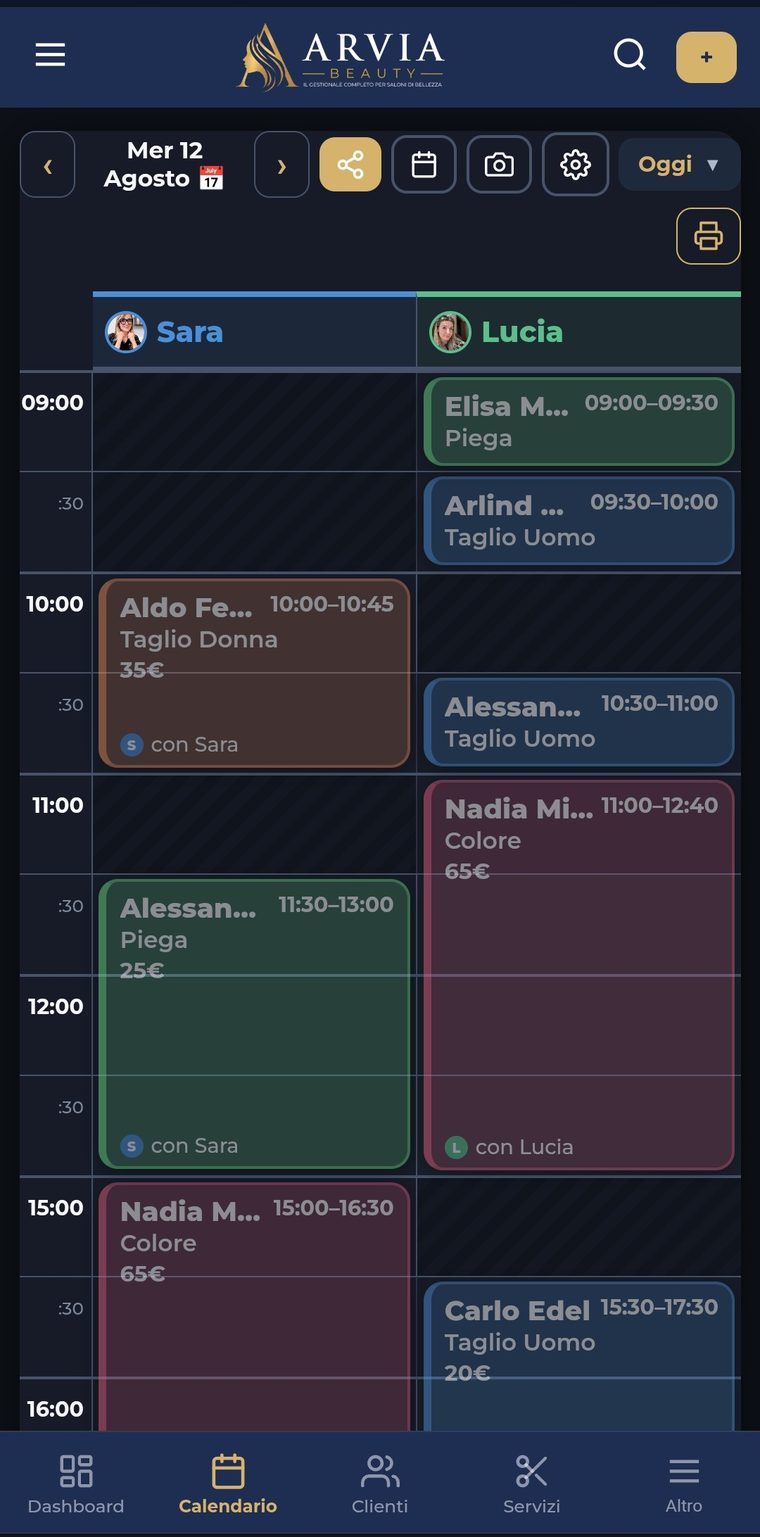 Calendario mobile reale Arliva Beauty