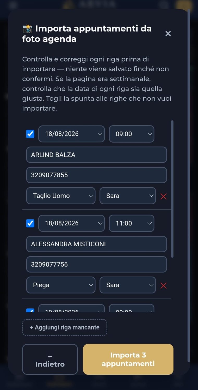 Controllo e correzione degli appuntamenti riconosciuti dall AI